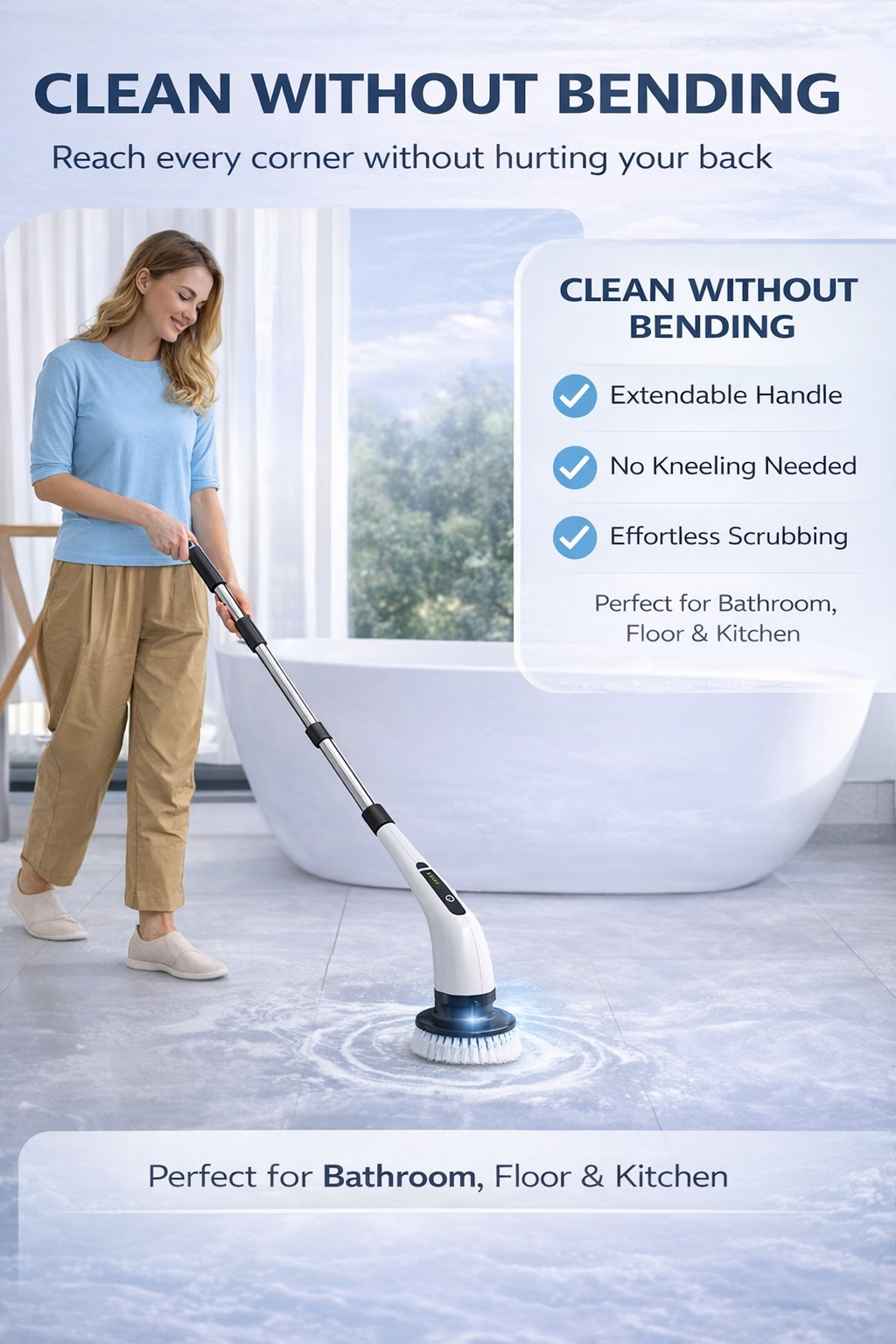 Spinora Electric Spin Scrubber - Clean Faster Without Bending